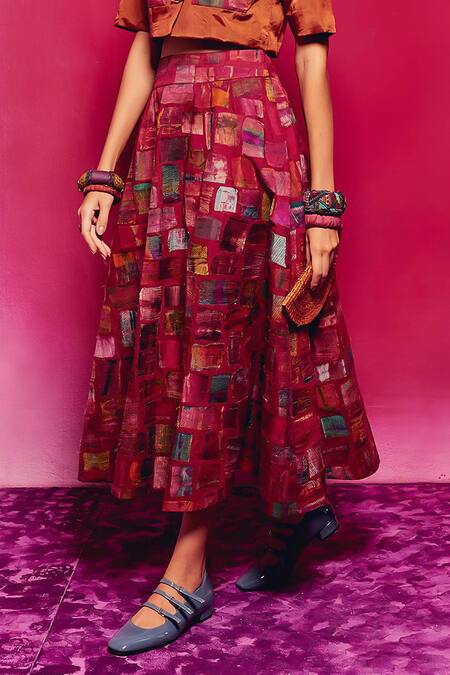 Capisvirleo_Multi Color Silk Althea Patchwork Detailed Skirt _at_Aza_Fashions