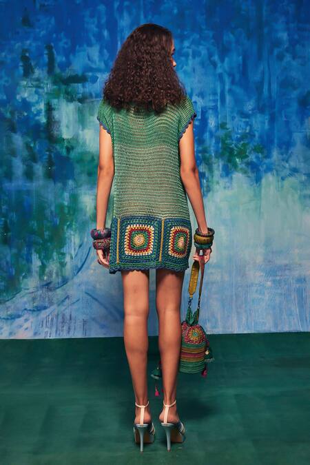 Shop_Capisvirleo_Blue Handloom Hand Crochet Round Marina Dress _at_Aza_Fashions