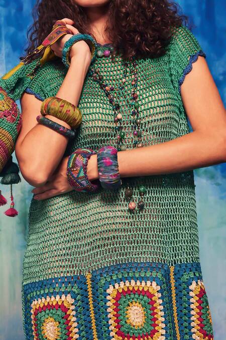Capisvirleo_Blue Handloom Hand Crochet Round Marina Dress _Online_at_Aza_Fashions
