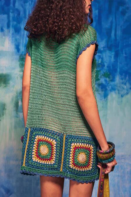 Shop_Capisvirleo_Blue Handloom Hand Crochet Round Marina Dress _Online_at_Aza_Fashions