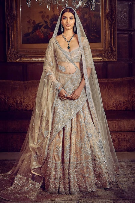 Buy_Matsya_Pink Tissue, Net Sequins, Zari, The Udaibagh Dori Embroidered Bridal Lehenga Set _Online_at_Aza_Fashions