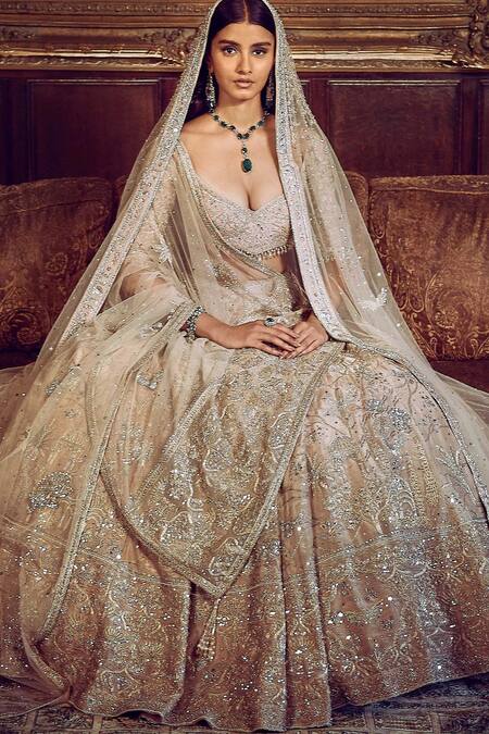 Shop_Matsya_Pink Tissue, Net Sequins, Zari, The Udaibagh Dori Embroidered Bridal Lehenga Set _Online_at_Aza_Fashions