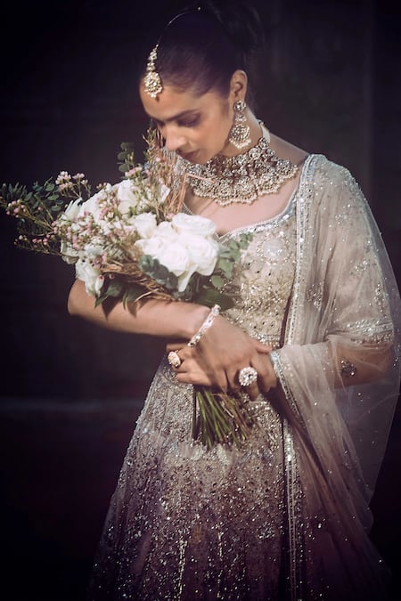 Matsya Silver Tissue, Net Embroidery, The Sona Chandi Zardozi Work Bridal Lehenga Set Online at Aza Fashions Matsya_Silver Tissue, Net Embroidery, The Sona Chandi Zardozi Work Bridal Lehenga Set _Online_at_Aza_Fashions