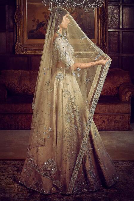 Buy Matsya Beige Silk, Net Crystals V-neck Needle Tree Of Life Dori Work Bridal Lehenga Set Online at Aza Fashions Buy_Matsya_Beige Silk, Net Crystals V-neck Needle Tree Of Life Dori Work Bridal Lehenga Set _Online_at_Aza_Fashions