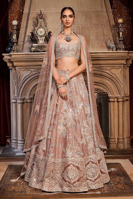 MATSYA French Rose Autumn Embroidered Bridal Lehenga Set 