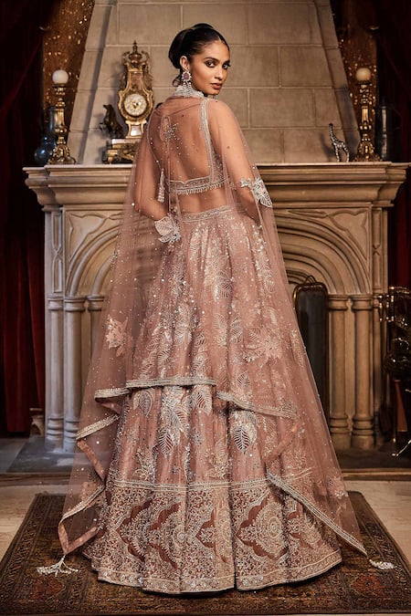 Matsya French Rose Autumn Embroidered Bridal Lehenga Set 