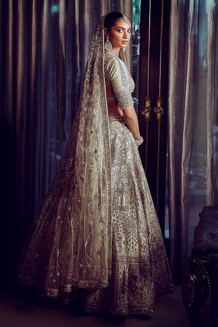 Shop Matsya Green Silk, Organza Embroidery, Beads, Sequins, The Morbagh Bridal Lehenga Set Online at Aza Fashions Shop_Matsya_Green Silk, Organza Embroidery, Beads, Sequins, The Morbagh Bridal Lehenga Set _Online_at_Aza_Fashions