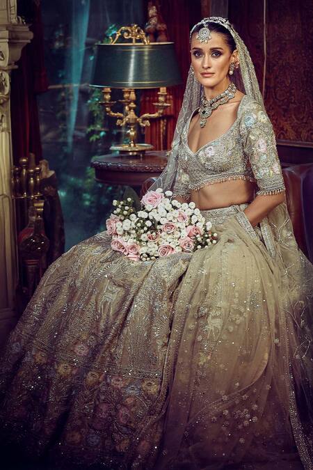 Shop_Matsya_Gold Silk, Net Zari, The Autumn Antelope Zardozi Embroidered Bridal Lehenga Set _Online_at_Aza_Fashions