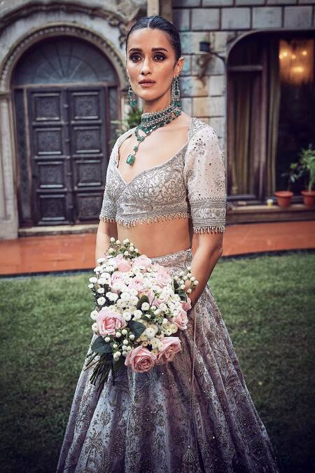 Matsya_Purple Tissue, Net The Wanderlust Starlight Masai Dori Work Bridal Lehenga Set _Online_at_Aza_Fashions