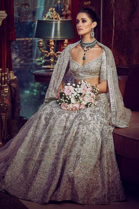Buy_Matsya_Purple Tissue, Net The Wanderlust Starlight Masai Dori Work Bridal Lehenga Set _Online_at_Aza_Fashions