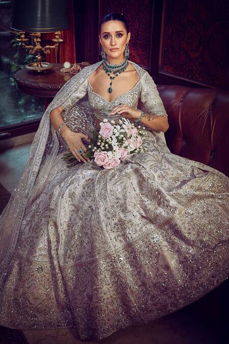 Shop_Matsya_Purple Tissue, Net The Wanderlust Starlight Masai Dori Work Bridal Lehenga Set _Online_at_Aza_Fashions