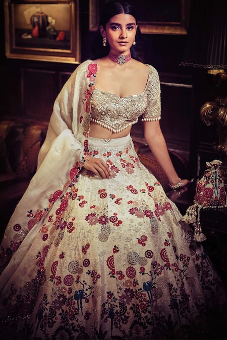 Matsya Ivory Silk, Organza Sequins, Zari, The Royal Satire Raw Bridal Lehenga Set Online at Aza Fashions Matsya_Ivory Silk, Organza Sequins, Zari, The Royal Satire Raw Bridal Lehenga Set _Online_at_Aza_Fashions