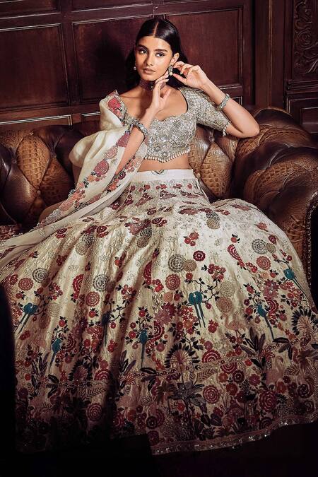 Shop Matsya Ivory Silk, Organza Sequins, Zari, The Royal Satire Raw Bridal Lehenga Set Online at Aza Fashions Shop_Matsya_Ivory Silk, Organza Sequins, Zari, The Royal Satire Raw Bridal Lehenga Set _Online_at_Aza_Fashions
