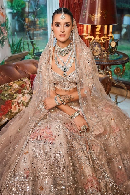 Matsya Off White Tissue, Net Zari, The Flamingo Embroidered Bridal Lehenga Set Online at Aza Fashions Matsya_Off White Tissue, Net Zari, The Flamingo Embroidered Bridal Lehenga Set _Online_at_Aza_Fashions