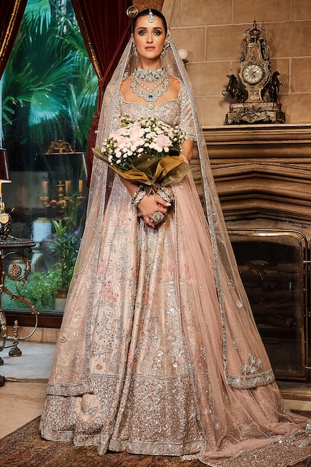 Buy Matsya Off White Tissue, Net Zari, The Flamingo Embroidered Bridal Lehenga Set Online at Aza Fashions Buy_Matsya_Off White Tissue, Net Zari, The Flamingo Embroidered Bridal Lehenga Set _Online_at_Aza_Fashions