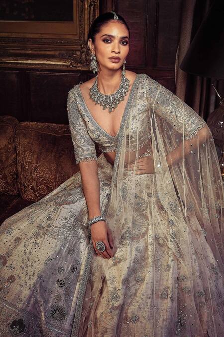 Matsya Off White Silk, Net Embroidery, Sequins, The Kamalbagh Aurum Bridal Lehenga Set Online at Aza Fashions Matsya_Off White Silk, Net Embroidery, Sequins, The Kamalbagh Aurum Bridal Lehenga Set _Online_at_Aza_Fashions