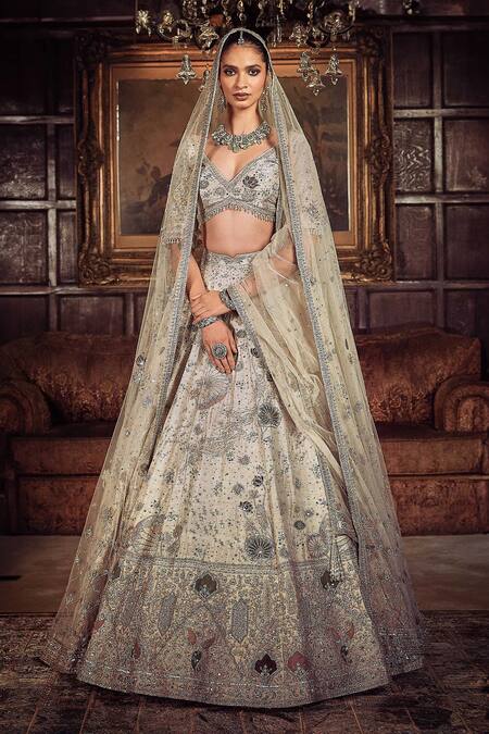 Buy Matsya Off White Silk, Net Embroidery, Sequins, The Kamalbagh Aurum Bridal Lehenga Set Online at Aza Fashions Buy_Matsya_Off White Silk, Net Embroidery, Sequins, The Kamalbagh Aurum Bridal Lehenga Set _Online_at_Aza_Fashions