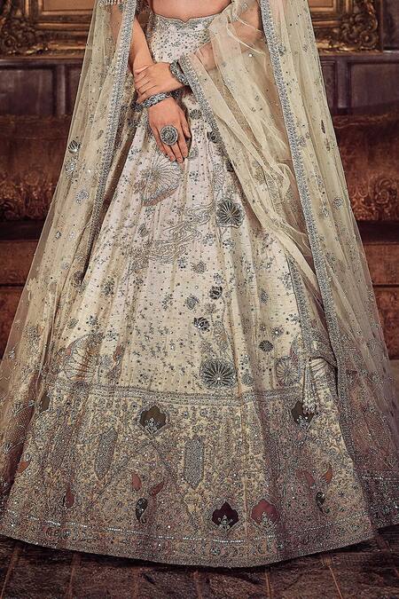 Shop Matsya Off White Silk, Net Embroidery, Sequins, The Kamalbagh Aurum Bridal Lehenga Set Online at Aza Fashions Shop_Matsya_Off White Silk, Net Embroidery, Sequins, The Kamalbagh Aurum Bridal Lehenga Set _Online_at_Aza_Fashions