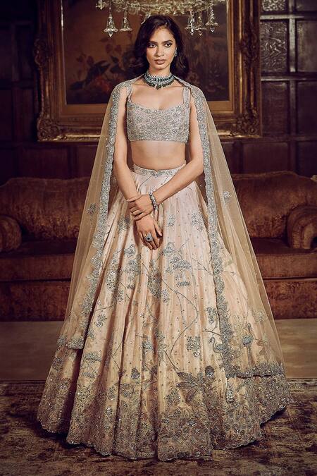 Matsya Beige Tissue, Net Embroidery, The Flamingo Landscape Bridal Lehenga Set Online at Aza Fashions Matsya_Beige Tissue, Net Embroidery, The Flamingo Landscape Bridal Lehenga Set _Online_at_Aza_Fashions