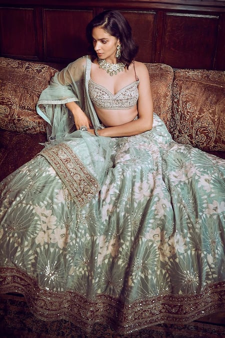 Shop Matsya Pink Velvet, Net, Tissue Sequins, Water Lilies Embroidered Bridal Lehenga Set Online at Aza Fashions Shop_Matsya_Pink Velvet, Net, Tissue Sequins, Water Lilies Embroidered Bridal Lehenga Set _Online_at_Aza_Fashions