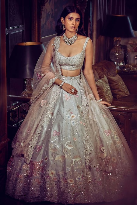 Matsya Flamingo Hand Embroidered Bridal Lehenga Set 