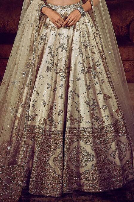 Shop_Matsya_Ivory Silk, Net The Masai Landscape Aurum Aged Embroidered Bridal Lehenga Set _Online_at_Aza_Fashions