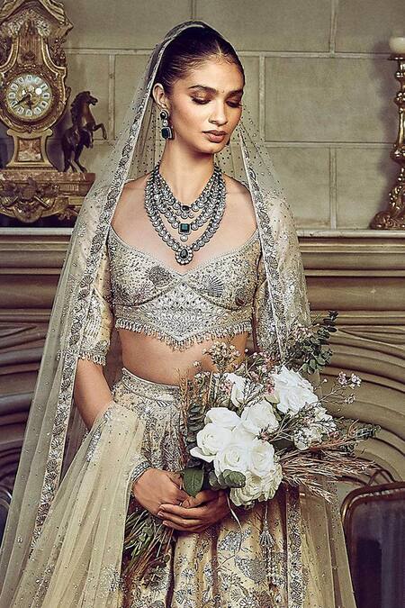 Buy Matsya Gold Silk, Net Sequins, Zari, The Wild Ocean Embroidered Bridal Lehenga Set Online at Aza Fashions Buy_Matsya_Gold Silk, Net Sequins, Zari, The Wild Ocean Embroidered Bridal Lehenga Set _Online_at_Aza_Fashions