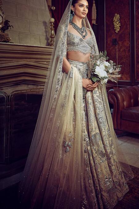 Matsya Gold Silk, Net Sequins, Zari, The Wild Ocean Embroidered Bridal Lehenga Set at Aza Fashions Matsya_Gold Silk, Net Sequins, Zari, The Wild Ocean Embroidered Bridal Lehenga Set _at_Aza_Fashions