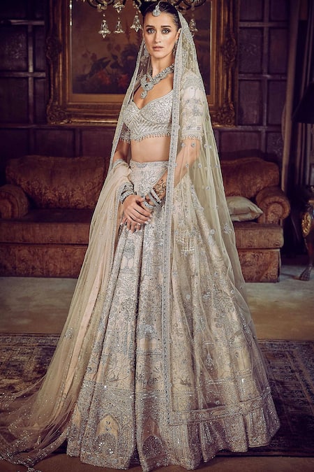 Matsya Peach Silk, Organza Sequins, The Starlight Masai Embroidered Bridal Lehenga Set Online at Aza Fashions Matsya_Peach Silk, Organza Sequins, The Starlight Masai Embroidered Bridal Lehenga Set _Online_at_Aza_Fashions