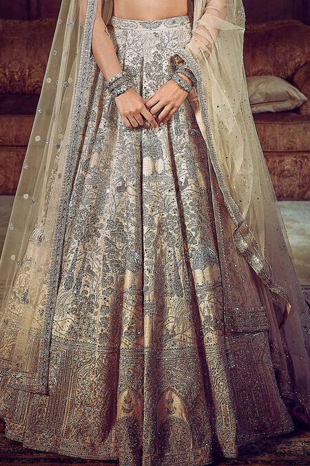 Matsya Peach Silk, Organza Sequins, The Starlight Masai Embroidered Bridal Lehenga Set at Aza Fashions Matsya_Peach Silk, Organza Sequins, The Starlight Masai Embroidered Bridal Lehenga Set _at_Aza_Fashions