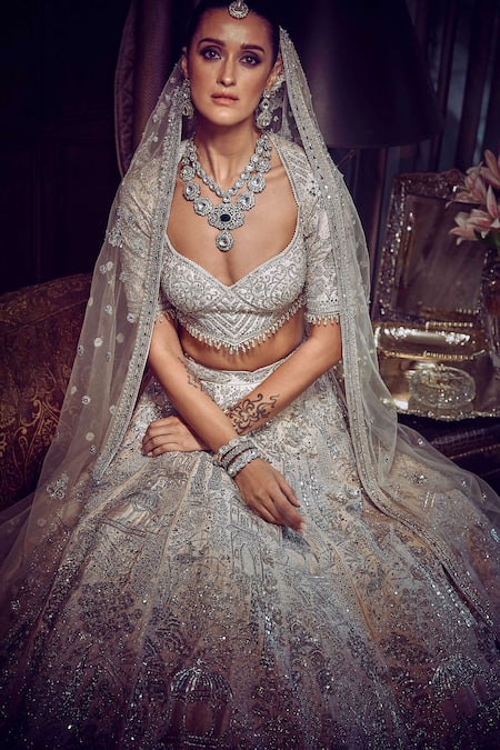 Buy Matsya Peach Silk, Organza Sequins, The Starlight Masai Embroidered Bridal Lehenga Set Buy_Matsya_Peach Silk, Organza Sequins, The Starlight Masai Embroidered Bridal Lehenga Set