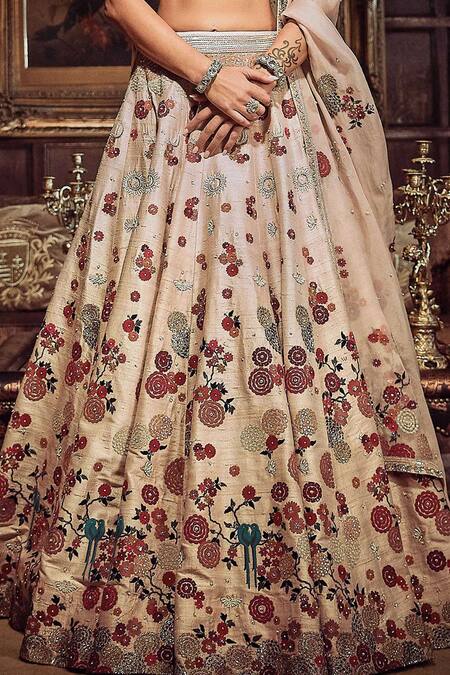 Buy_Matsya_Pink Silk, Organza Embroidery, Mirrors Halter The Satire Japanese Lehenga Set _Online_at_Aza_Fashions