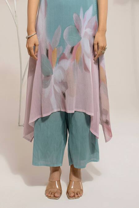 Buy Preeti Mehta Blue Georgette, Polyester, Viscose Sequins, Floral Print Kurta With Palazzo Online at Aza Fashions Buy_Preeti Mehta_Blue Georgette, Polyester, Viscose Sequins, Floral Print Kurta With Palazzo _Online_at_Aza_Fashions