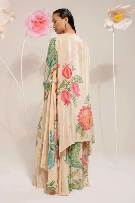 Preeti Mehta Floral Print Cape & Draped Skirt Set 