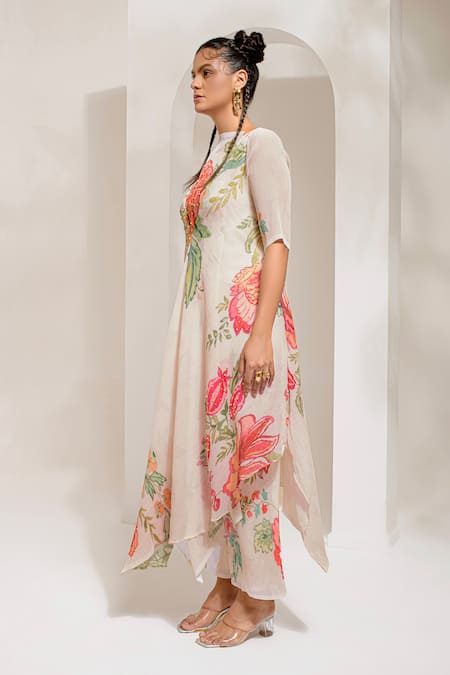 Shop Preeti Mehta Ivory Georgette, Polyester Pearls, Embroidery Boat Neck Kurta With Pant Online at Aza Fashions Shop_Preeti Mehta_Ivory Georgette, Polyester Pearls, Embroidery Boat Neck Kurta With Pant _Online_at_Aza_Fashions