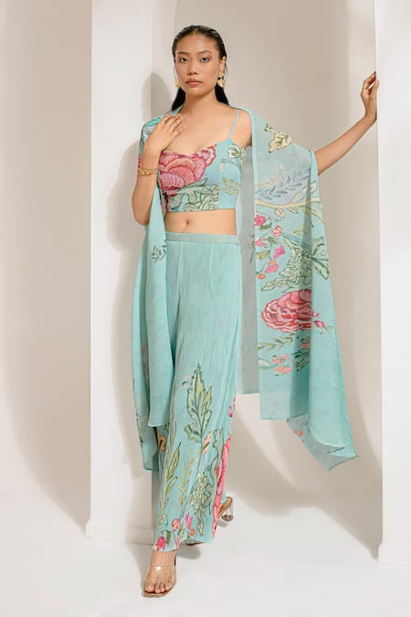 PREETI MEHTA Floral Print Cape & Palazzo Set 