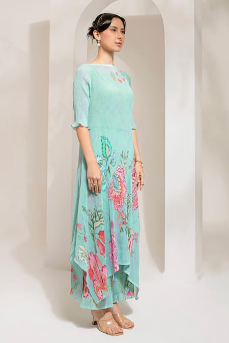 Preeti Mehta Green Georgette, Polyester Embroidery, Pearls Boat Neck Work Kurta With Pant at Aza Fashions Preeti Mehta_Green Georgette, Polyester Embroidery, Pearls Boat Neck Work Kurta With Pant _at_Aza_Fashions