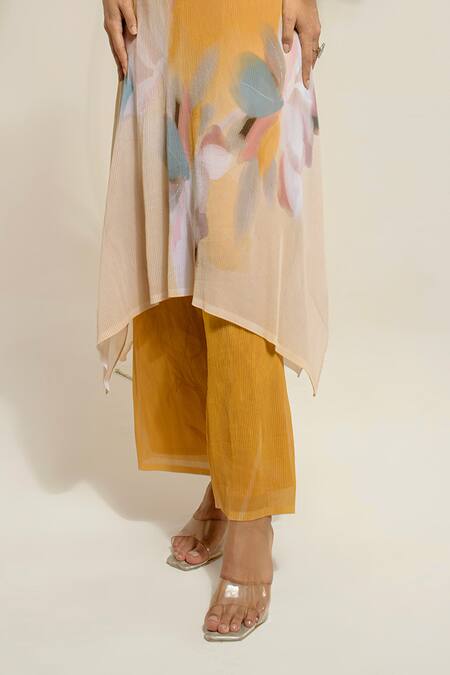 Preeti Mehta Yellow Georgette, Polyester Sequins, Beads Round Embroidered Kurta With Pant at Aza Fashions Preeti Mehta_Yellow Georgette, Polyester Sequins, Beads Round Embroidered Kurta With Pant _at_Aza_Fashions