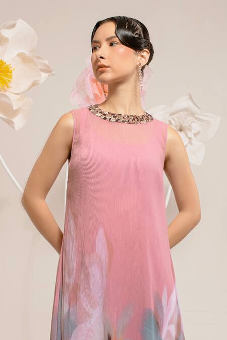 Buy Preeti Mehta Pink Georgette, Polyester Sequins, Beads Round Neck Embroidered Kurta With Pant Online at Aza Fashions Buy_Preeti Mehta_Pink Georgette, Polyester Sequins, Beads Round Neck Embroidered Kurta With Pant _Online_at_Aza_Fashions