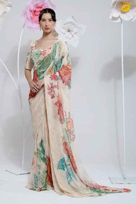 PREETI MEHTA Floral Print Saree With Blouse 