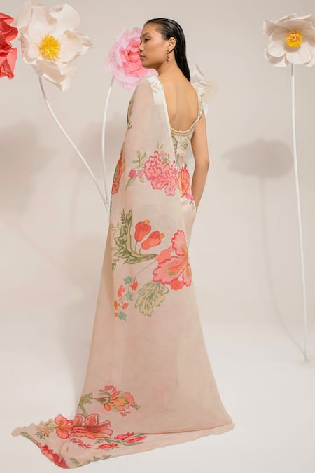 Preeti Mehta Pleated Floral Print Saree With Blouse 