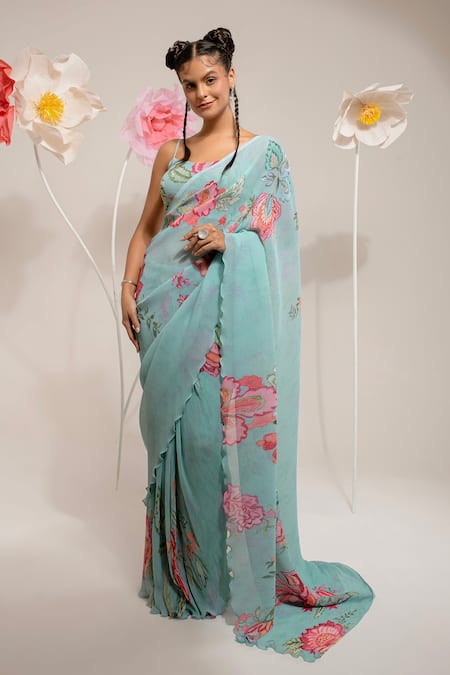 PREETI MEHTA Flora Print Saree With Blouse 