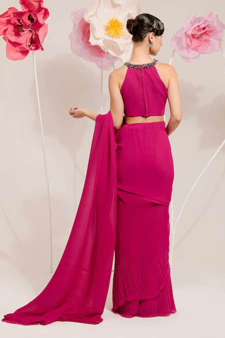 Preeti Mehta Plain Pleated Saree With Blouse 