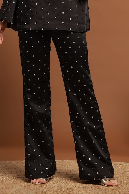 Rirasa Black Satin Sequins, Embroidery Round Neck Top And Pant Set Online at Aza Fashions Rirasa_Black Satin Sequins, Embroidery Round Neck Top And Pant Set _Online_at_Aza_Fashions