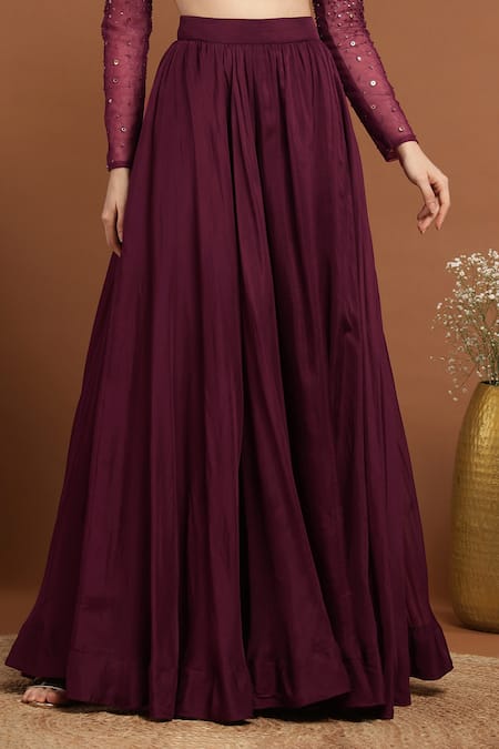 Rirasa_Purple Organza, Net Sequins Round Neck Embroidered Blouse And Lehenga Set _Online_at_Aza_Fashions