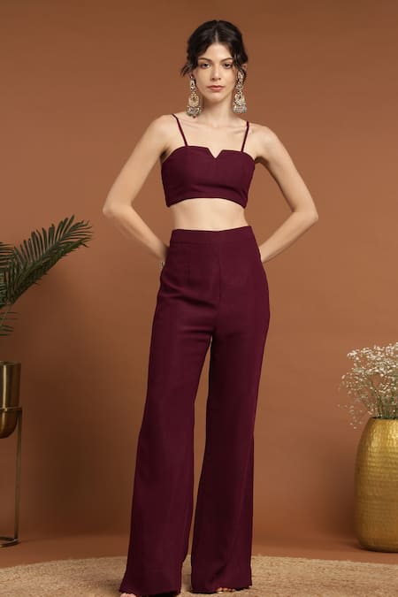 Rirasa_Purple Lurex Sequins Split V-neck, Collared Embroidered Jacket Pant Set_at_Aza_Fashions