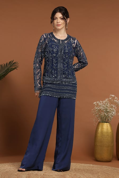 RIRASA Sequin Embroidered Tasseled Jacket Pant Set 