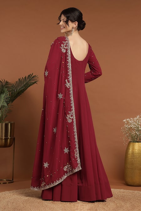 Shop Rirasa Maroon Georgette Embroidery, Ghungroo Embellished Tie Up Anarkali With Dupatta at Aza Fashions Shop_Rirasa_Maroon Georgette Embroidery, Ghungroo Embellished Tie Up Anarkali With Dupatta _at_Aza_Fashions