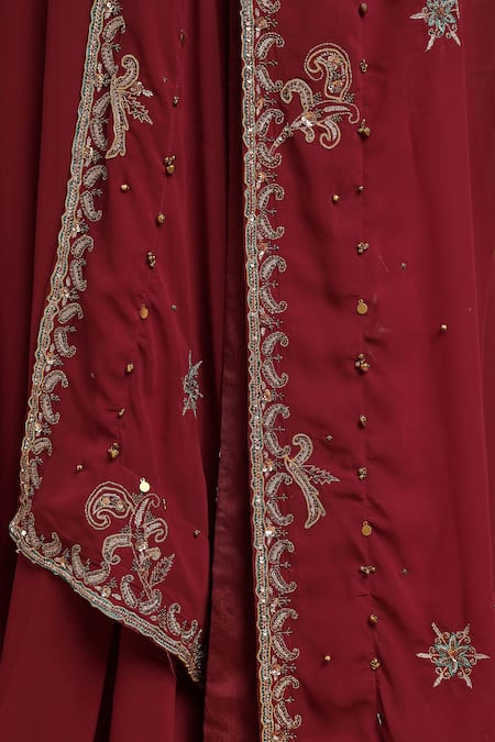 Rirasa Maroon Georgette Embroidery, Ghungroo Embellished Tie Up Anarkali With Dupatta Online at Aza Fashions Rirasa_Maroon Georgette Embroidery, Ghungroo Embellished Tie Up Anarkali With Dupatta _Online_at_Aza_Fashions