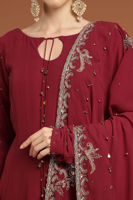 Buy Rirasa Maroon Georgette Embroidery, Ghungroo Embellished Tie Up Anarkali With Dupatta Buy_Rirasa_Maroon Georgette Embroidery, Ghungroo Embellished Tie Up Anarkali With Dupatta
